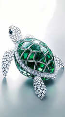 Elegant turtle sculpture crafted from emerald and diamond details Generative AI