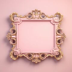 Vintage pink frame with gold elements on pink background, Victorian style
