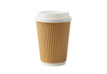 Isolated Classic Brown Ripple Paper Coffee Cup with White Lid