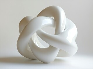 Abstract White Sculpture Intertwined Sphere and Cube