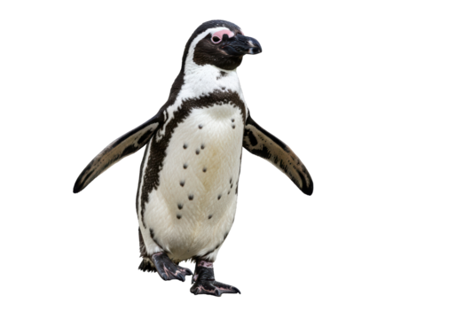 Isolated African Penguin Walking with Wings Extended