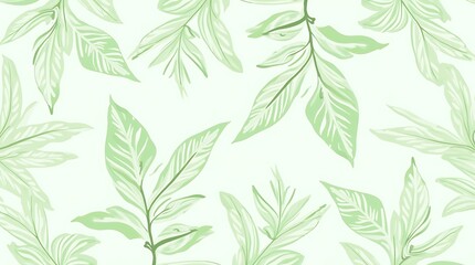 Pastel Green Tropical Leaf Pattern Seamless Illustration for Backgrounds and Designs
