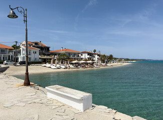 view of the beach in Pefkochori on the Halkidiki Peninsula in the mediterranean sea