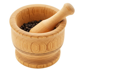 Isolated Mortar and Pestle with Peppercorns