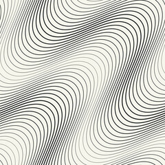 Seamless vector pattern with thin wavy diagonal stripes. Monochrome geometric background with abstract, striped design. Ideal for use as a swatch in Adobe Illustrator.
