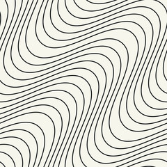 Seamless vector pattern with thin wavy diagonal stripes. Monochrome geometric background with abstract, striped design. Ideal for use as a swatch in Adobe Illustrator.