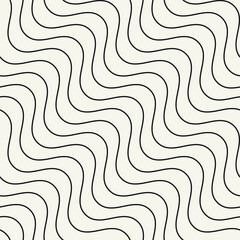 Seamless vector pattern with thin wavy diagonal stripes. Monochrome geometric background with abstract, striped design. Ideal for use as a swatch in Adobe Illustrator.