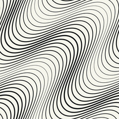 Seamless vector pattern with thin wavy diagonal stripes. Monochrome geometric background with abstract, striped design. Ideal for use as a swatch in Adobe Illustrator.