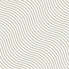 Seamless vector pattern with thin wavy diagonal stripes. Monochrome geometric background with abstract, striped design. Ideal for use as a swatch in Adobe Illustrator.