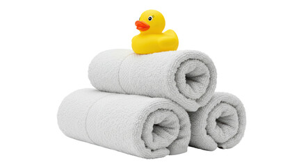 Isolated Stack of Rolled Towels with Duck