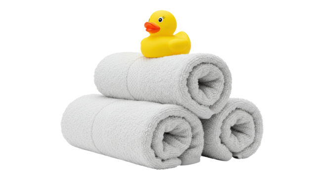 Isolated Stack of Rolled Towels with Duck