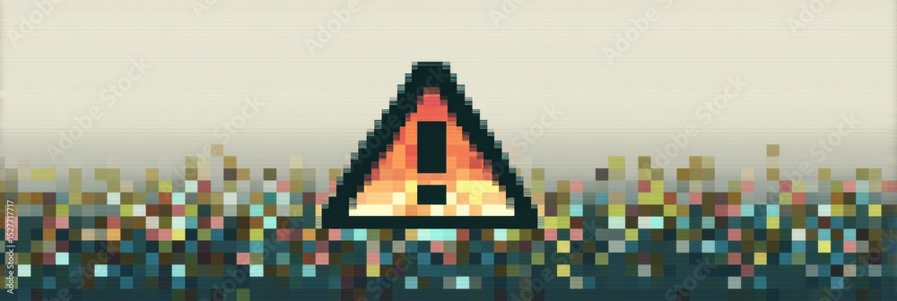 Aufkleber digital pixelated warning icon presenting a retro interface design, featuring a faded upper margin t