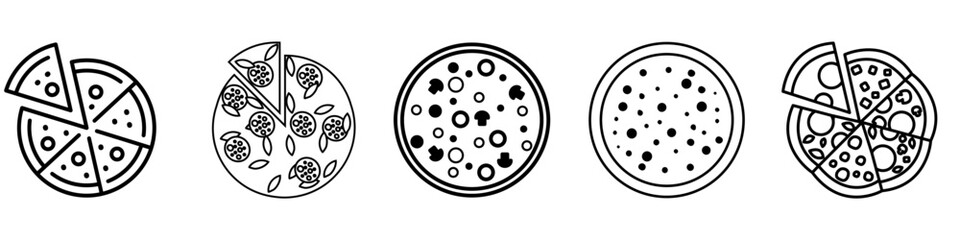 Pizza icon vector set. Pizzeria illustration sign collection. Fast food symbol. Food logo.