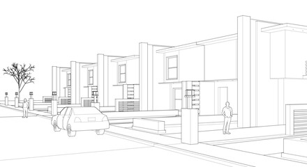 townhouse cottage town concept 3d illustration