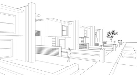 townhouse cottage town concept 3d illustration