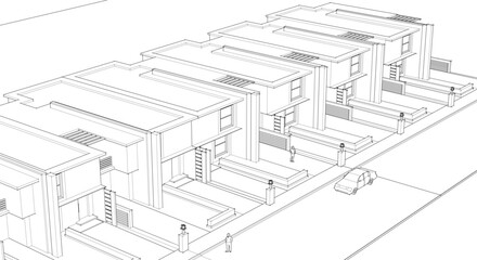 townhouse cottage town concept 3d illustration