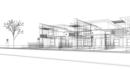 townhouse cottage town concept 3d illustration