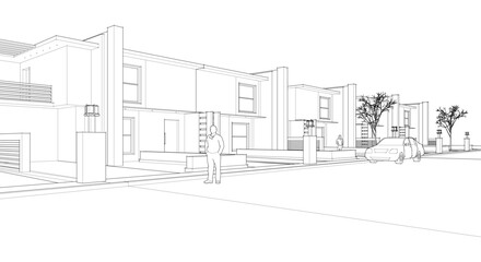 townhouse cottage town concept 3d illustration