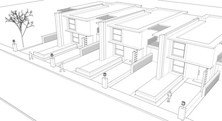 townhouse cottage town concept 3d illustration