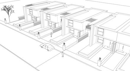 townhouse cottage town concept 3d illustration