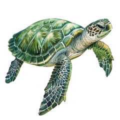 Green Sea Turtle, watercolor painting vector, high quality, isolated on a white background.