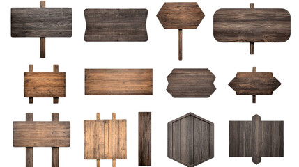 wooden signboards collection isolated on transparent background