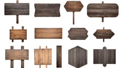 wooden signboards collection isolated on transparent background