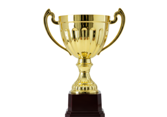 Isolated Golden Trophy Cup on Dark Brown Base