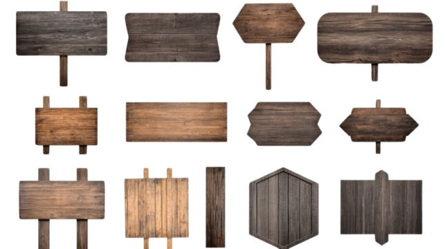 wooden signboards collection isolated on transparent background