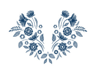 Floral Embroidered Neckline Design – Vector Illustration