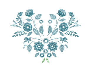 Floral Embroidered Neckline Design – Vector Illustration