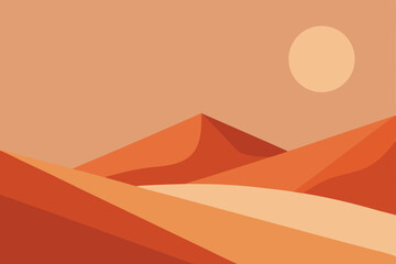 Desert Landscape Minimalist Illustration of Sand Dunes Under a Setting Sun