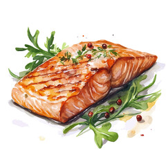 watercolor vector of Grilled Salmon, high quality, isolated on a white background.
