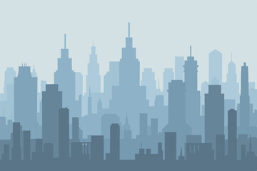 Naklejka premium Serene Cityscape A Misty Morning in the Urban Skyline