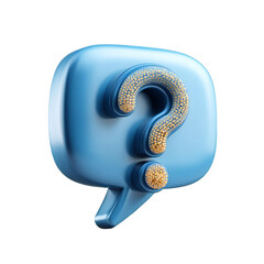 A blue glossy speech bubble with a textured question mark on a black isolated studio background isolated white background