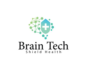 brain tech logo creative health shield protect psychology mind