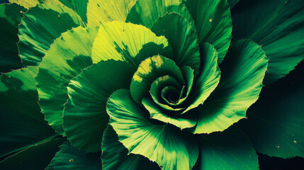  Intricate close-up of a vibrant green leaf spiral pattern, highlighting the natural geometry and symmetry found in plant life