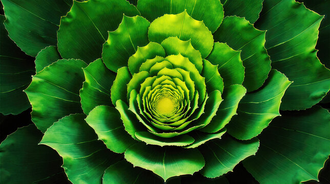 Close-up of a green succulent plant showcasing its intricate spiral pattern of leaves. The image highlights the natural symmetry - Powered by Adobe