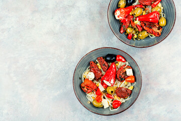 Salad of preserved soy sprouts and pickled vegetables.