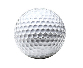 A close up shot of a white textured golf ball isolated on a black background in sharp focus detail isolated white background