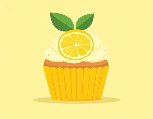 Delicious Cartoon Lemon Muffin Illustration on a Yellow Background 