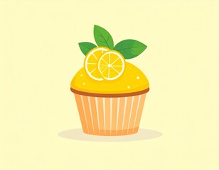 Delicious Cartoon Lemon Muffin Illustration on a Yellow Background 