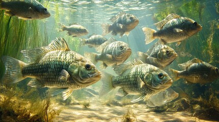 Fototapeta premium School of fish in shallow, sunlit water