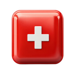 Obraz premium Red first aid kit box with white cross health and medical supplies on transparent background
