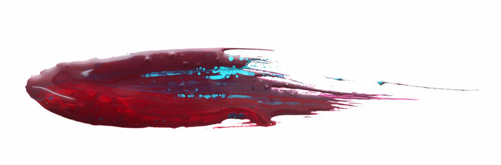 A beautiful smear of lilac paint on a white background. Collection of smudged lipsticks isolated on...