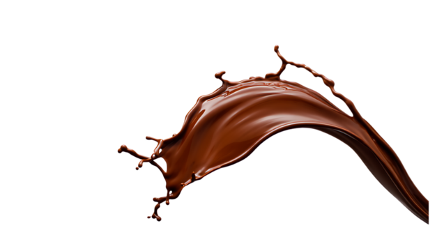Chocolate splash dynamic flow isolated on transparent background