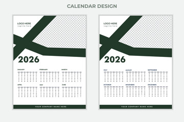 Unique modern colorful 2026 new year calendar design.New Calender design template 2026 vactor design desk calender12 month.Wall calendar design template for 2026, minimalist, clean, and elegant design