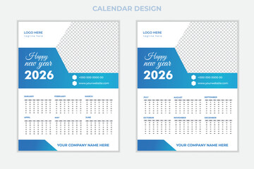 Unique modern colorful 2026 new year calendar design.New Calender design template 2026 vactor design desk calender12 month.Wall calendar design template for 2026, minimalist, clean, and elegant design