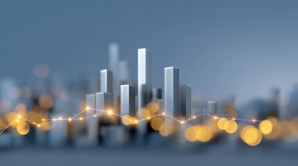 Abstract futuristic 3D skyline of white city buildings with glowing orange data line overlay ideal for urban technology visuals, smart city concepts and digital infrastructure graphics