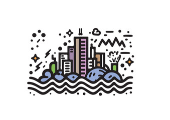 災害をイメージした線画イラスト